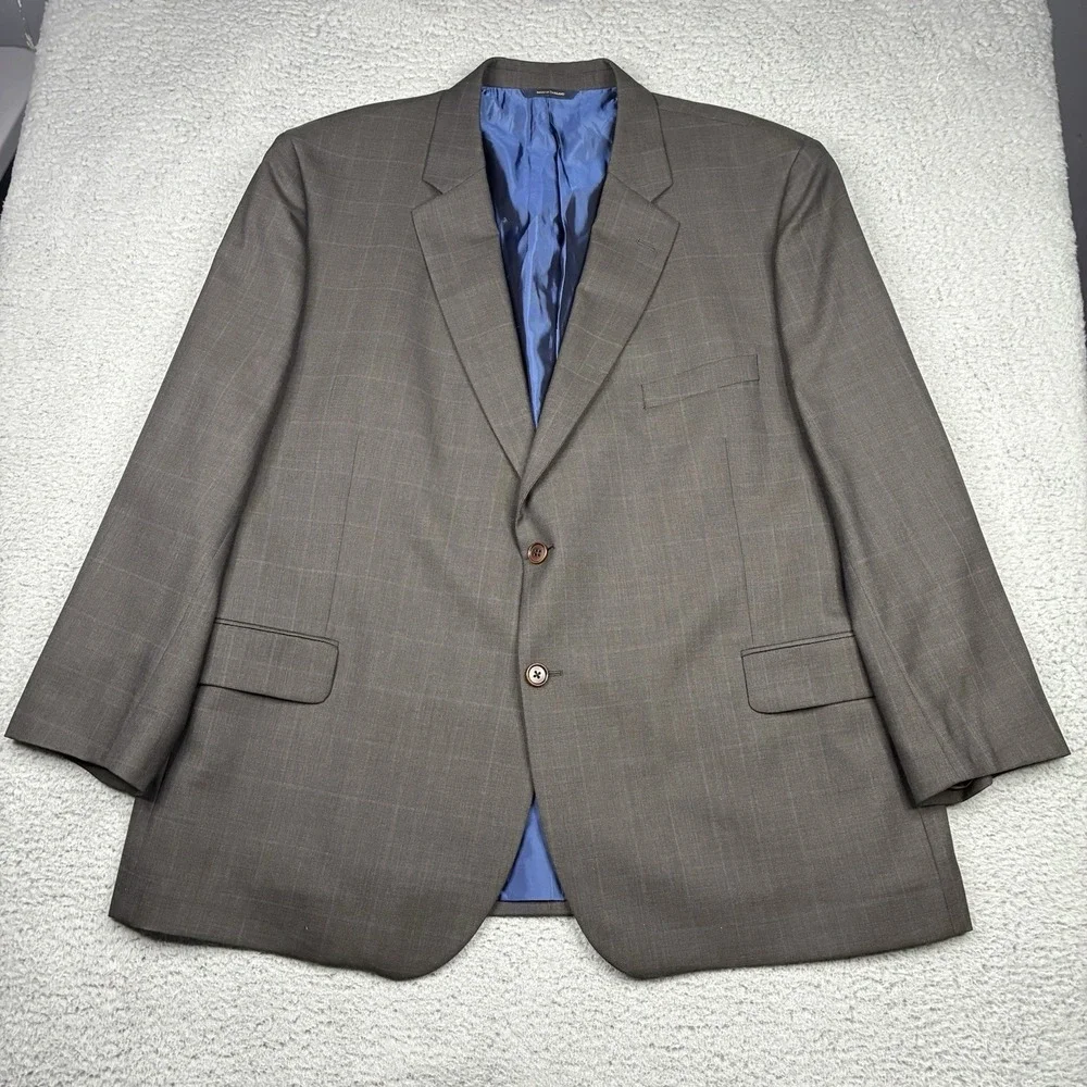 Brooks Brothers Madison Blazer Mens 52R Gray Windowpane Wool 2 Button Sport Coat